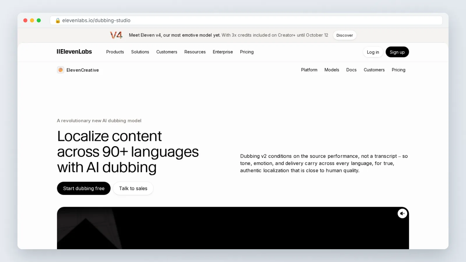 ElevenLabs Dubbing Studio official site preview